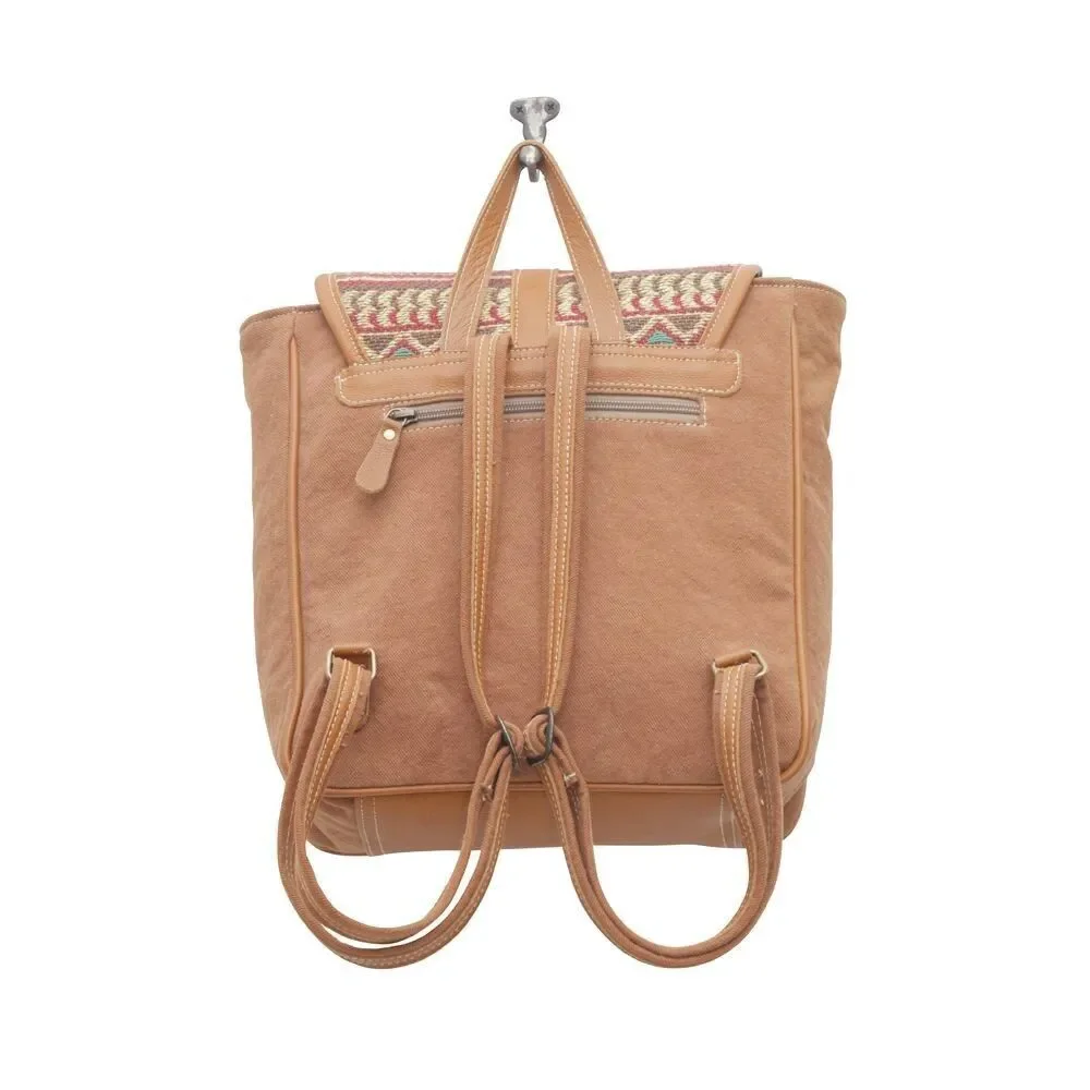 Myra Bag Handmade Dot Backpack Upcycled Canvas & Cowhide Leather